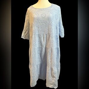 SHEIN Curve Light Blue Eyelet Dress